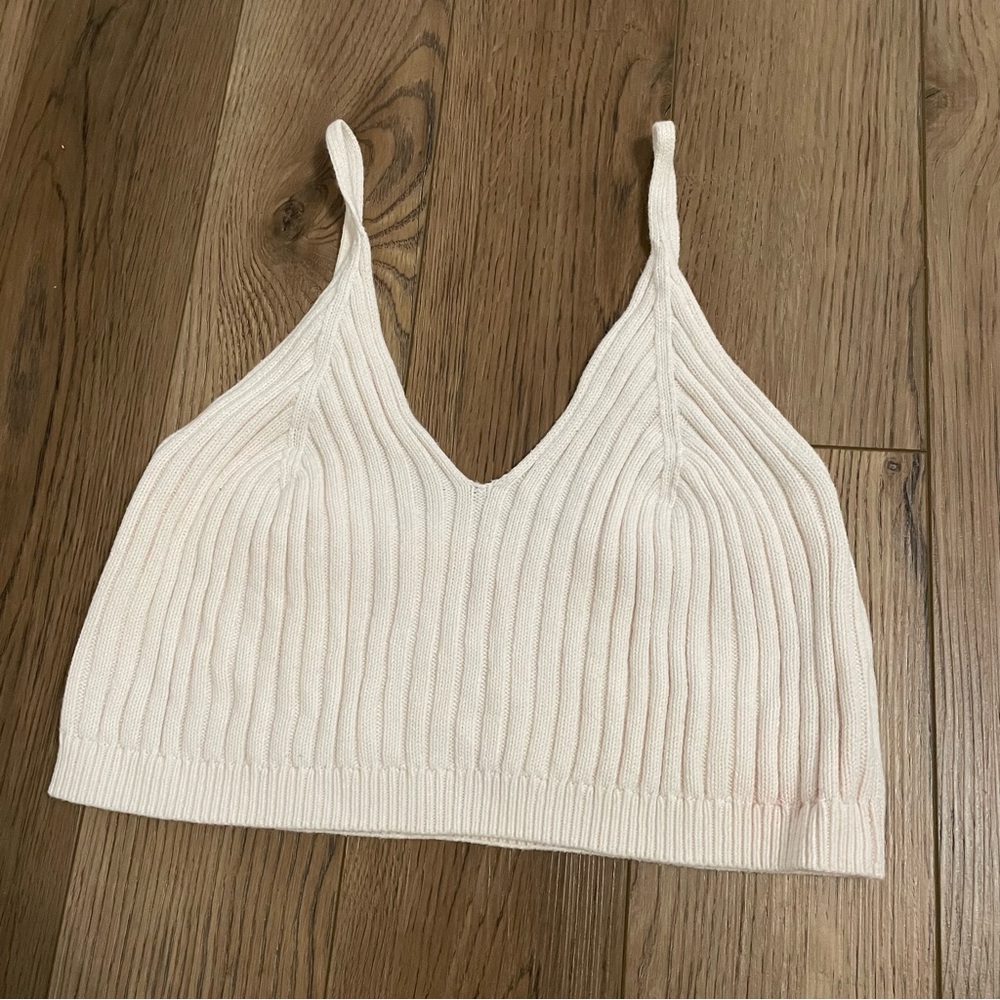 Free People ribbed knit V-neck cropped tank top‎ cream